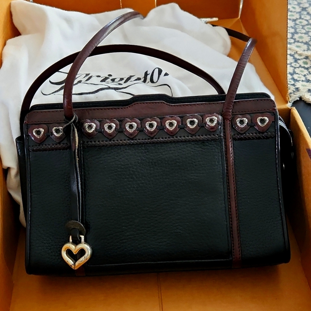 Brighton Vintage Black Leather Small Zip Hearts